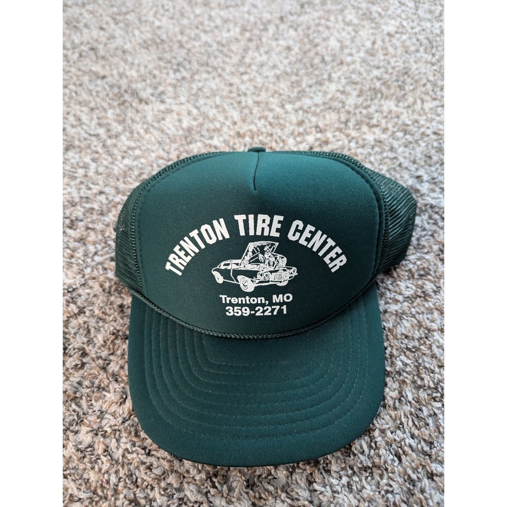 Vtg Trenton Tire Center Mesh Back Trucker Hat Green Nissin‎ Cap Missouri
